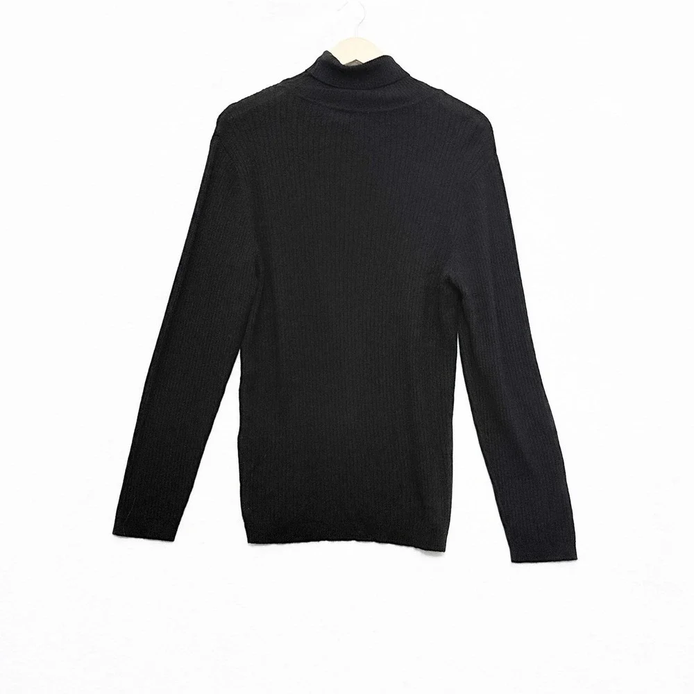 Giasone Mens 100% Pure New Wool Turtleneck Sweater Size L Black Ribbed Italy